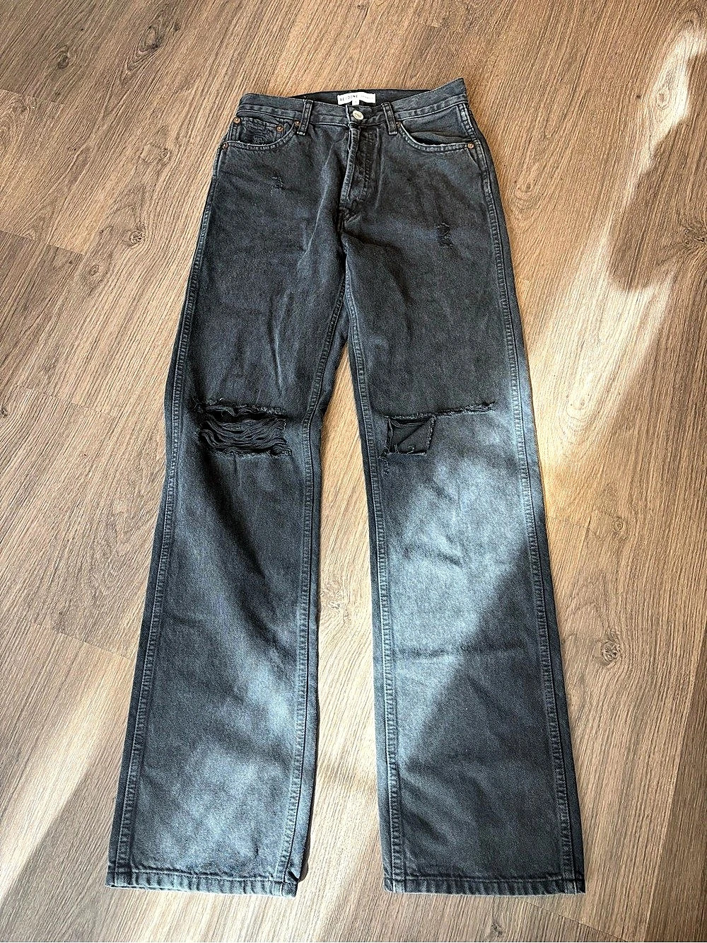 RE/DONE High Rise Loose Jeans in Washed Black with Rips